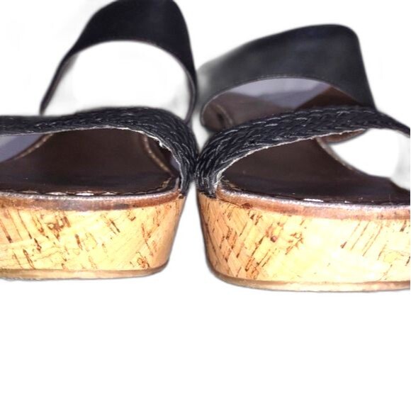 Land's End Della Black Faux Leather Platform Wedge Slide Sandals Size 10B. - Picture 3 of 10